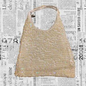 NWOT 2000s cream iridescent crochet sequin bag